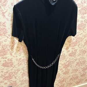 Panache 90s does 70s Black Velvet Dress with Silver Chain Accent